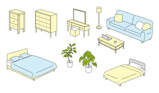 各种家具的矢量插图。图片下载