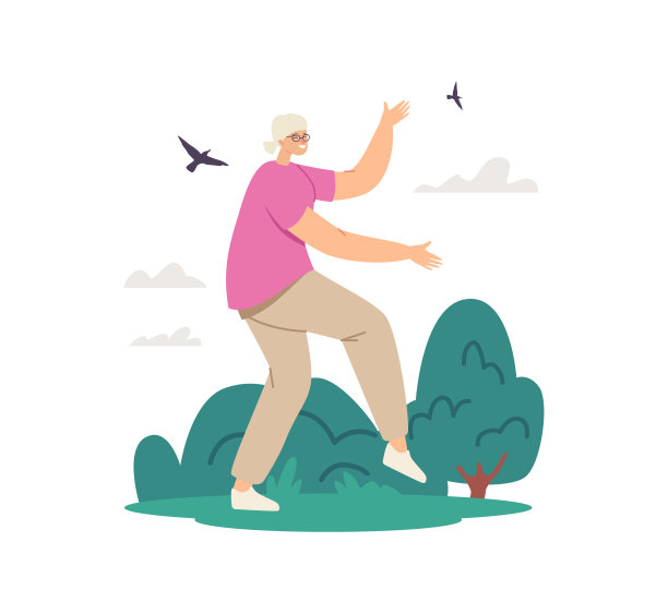 女性角色在城市公园锻炼。老年人户外太极班。老年妇女健康生活图片下载