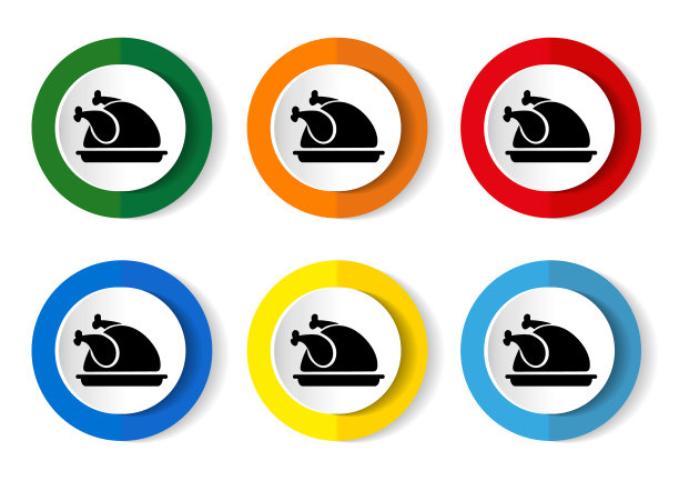 烤鸡图标集色彩缤纷的平面设计图片下载