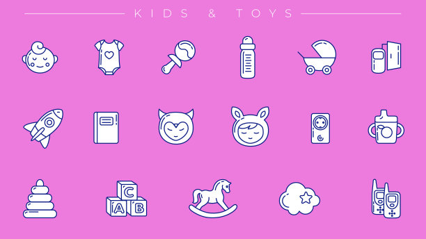 儿童和玩具概念线风格图标设置图片下载