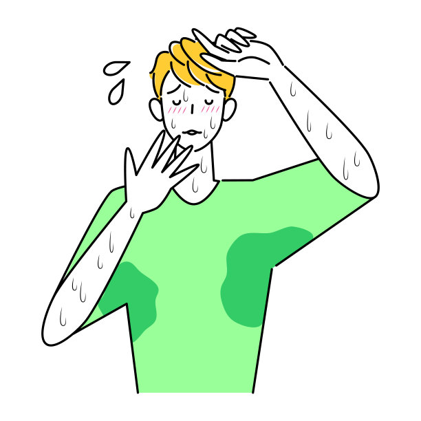 因汗流浃背而烦恼的可爱男人插画矢量图图片下载