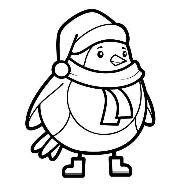 圣诞彩绘本或书页。圣诞鸟黑白矢量插图图片下载