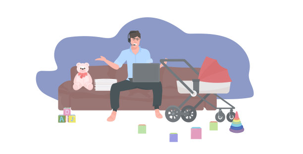 爸爸带着婴儿车，一边用笔记本电脑一边工作图片下载