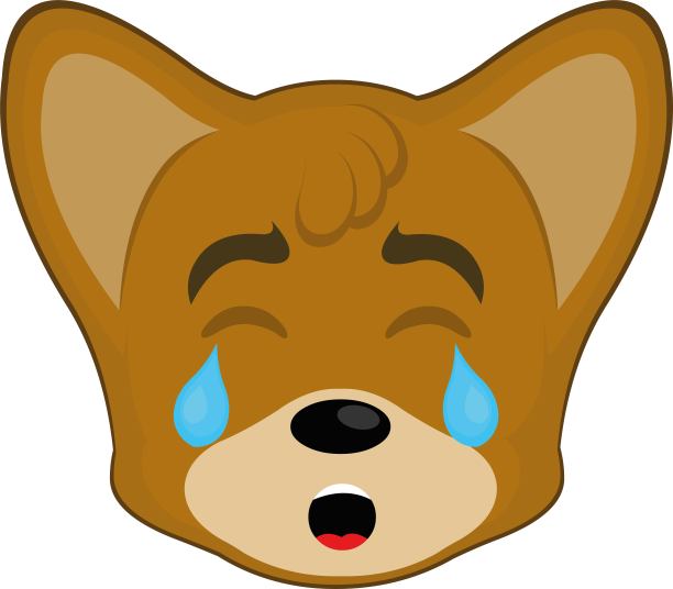 矢量表情插画，一只狐狸的头，带着悲伤的表情，闭着眼睛哭泣，脸上带着泪水图片下载