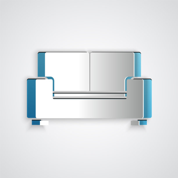 剪纸沙发图标孤立在灰色背景图片下载