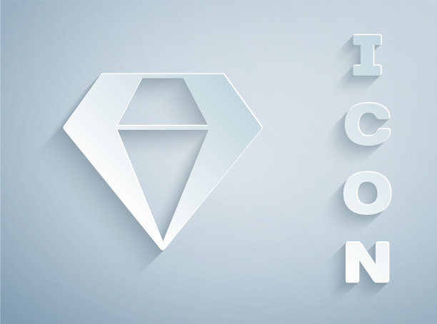 纸切割钻石图标孤立的灰色背景图片下载