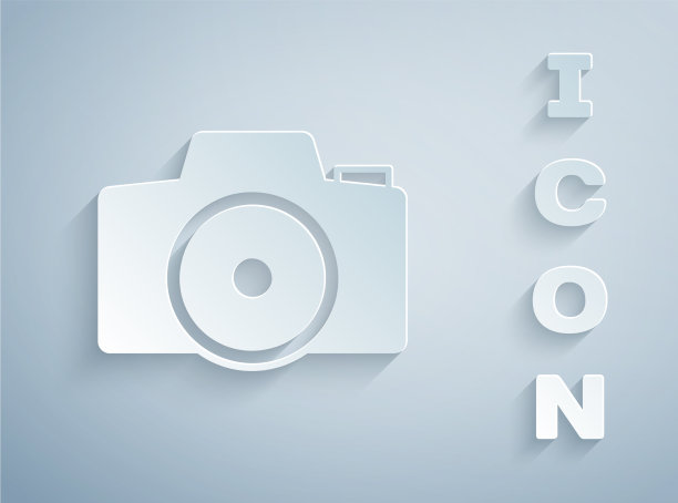 剪纸照片相机图标孤立在灰色图片下载