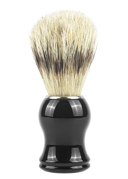 黑色剃须刷浣熊毛孤立在白色的背景。剃须工具。图片下载