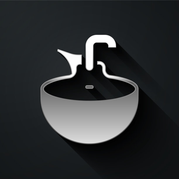 银色洗手盆图标孤立在黑色背景图片下载