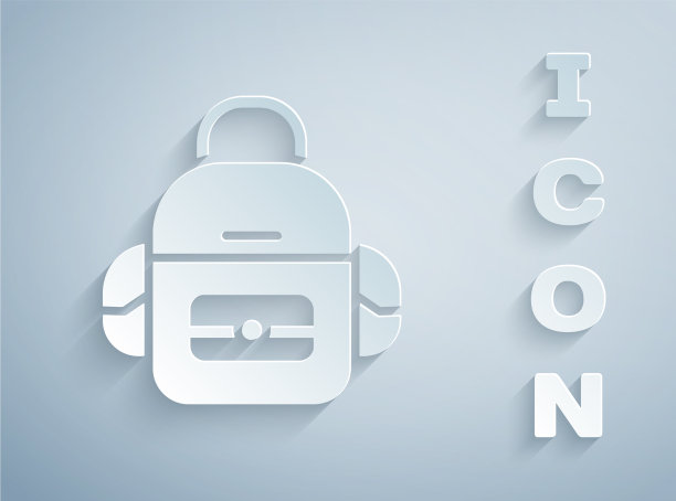 剪纸学校背包图标孤立在灰色图片下载