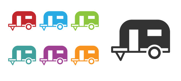 黑色房车露营拖车图标孤立的白色图片下载