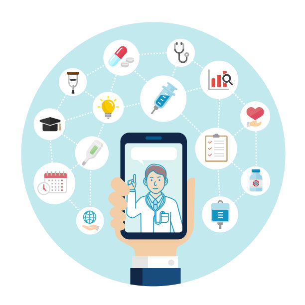 远程医疗、远程保健概念横幅插图(圆形)图片下载