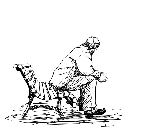 画着一个穿着冬衣坐在长凳上的人图片下载