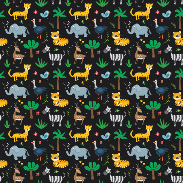 可爱的动物无缝图案和卡通动物图片下载