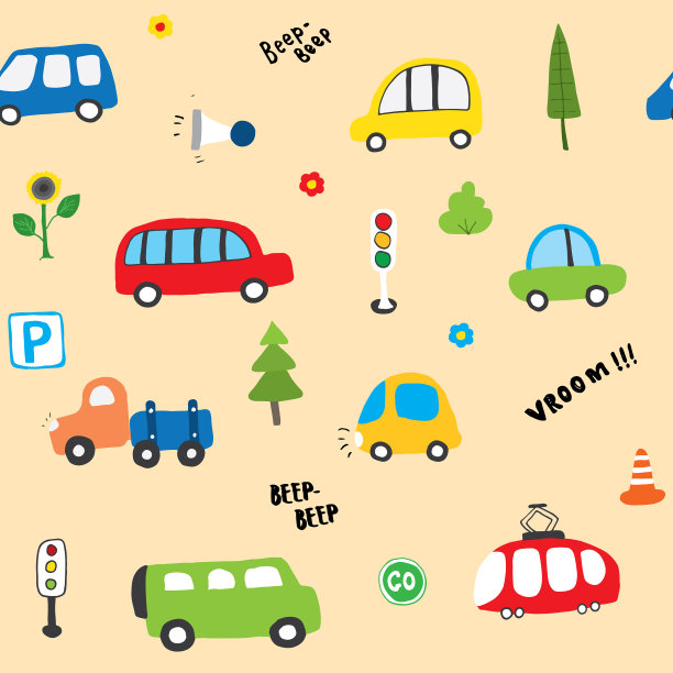 可爱的汽车无缝模式卡通运输图片下载