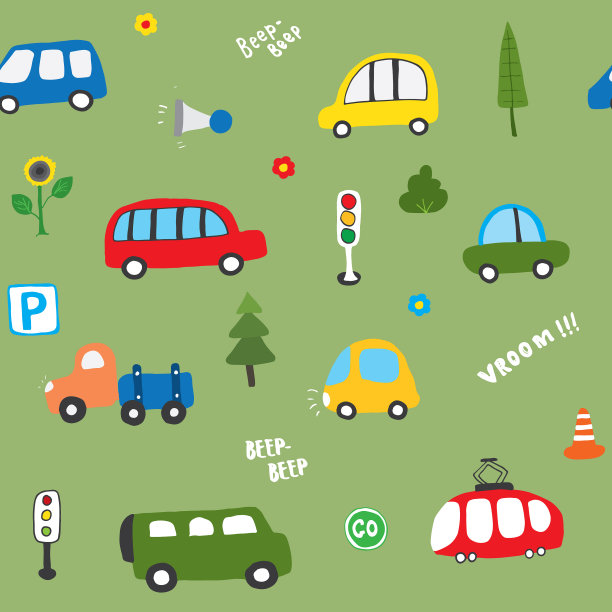 可爱的汽车无缝模式卡通运输图片下载