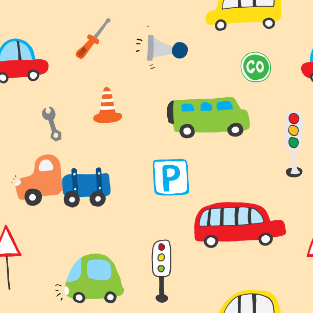 可爱的汽车无缝模式卡通运输图片下载