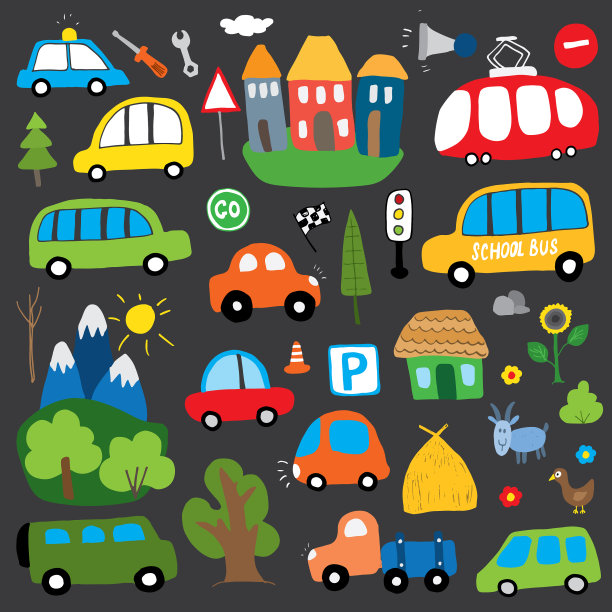 汽车卡通集可爱的交通涂鸦收集图片下载