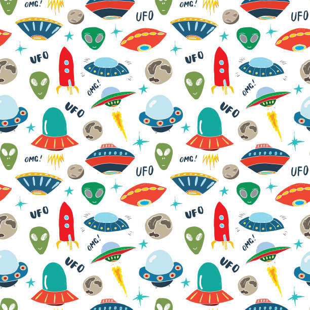 UFO和外星人的无缝图案可爱的涂鸦图片下载