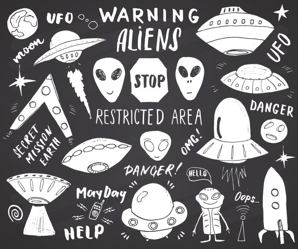 外星人和不明飞行物手绘素描集可爱的卡通图片下载