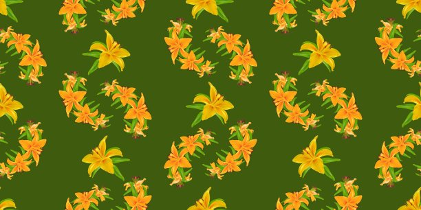 黄色和橙色带叶子的百合花图片下载