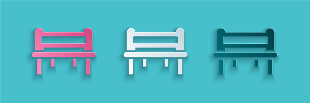 剪纸浪漫的长凳图标孤立在蓝色图片下载