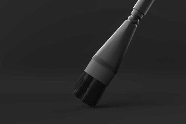 黑色肮脏的画笔漂浮在黑色背景中。最小的概念创意。单色。3 d渲染。图片下载