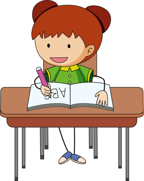 一个做家庭作业的女孩画了一个卡通人物图片下载