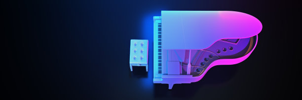 黑色背景下的三角钢琴。三维渲染图片下载