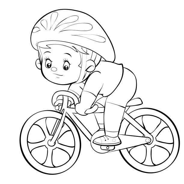 素描可爱的自行车手快速蹬上自行车图片下载