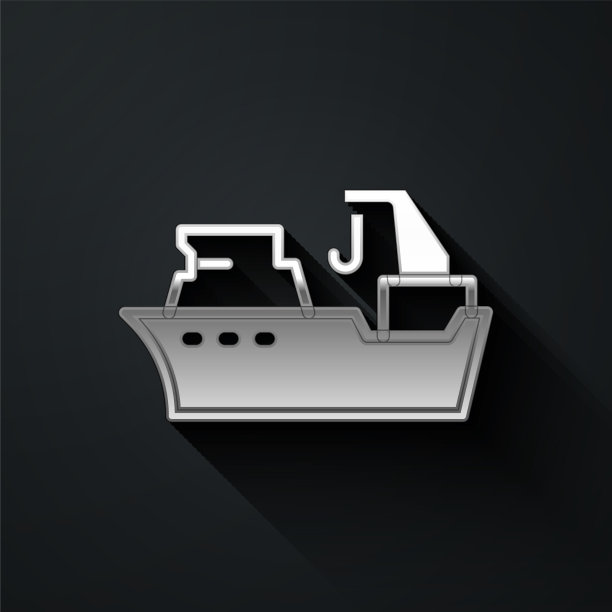 银色渔船图标孤立在黑色图片下载