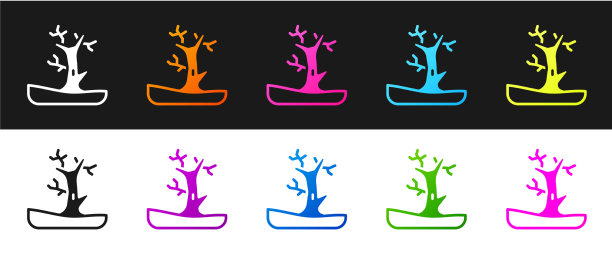 设置光秃秃的树图标隔离在黑色和白色图片下载