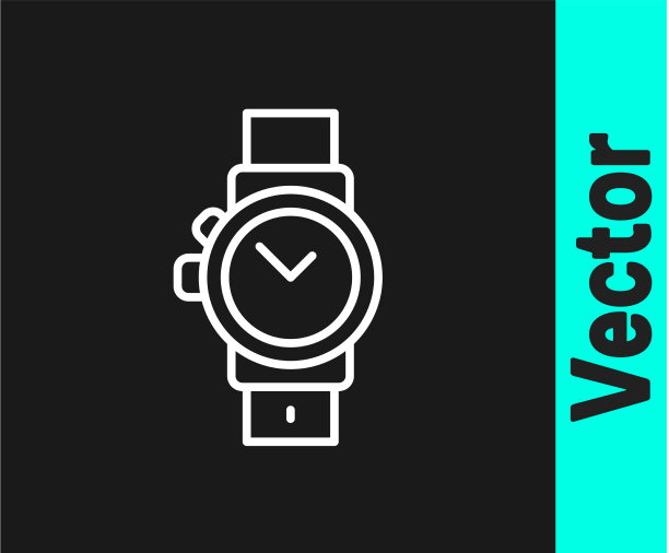 白线腕表图标隔离在黑色上图片下载