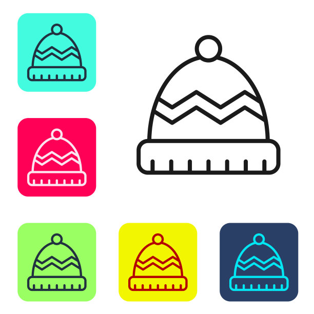 黑色线冬季帽子图标孤立在白色图片下载