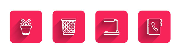 在花盆、垃圾桶、台灯等内设置线条植物图片下载