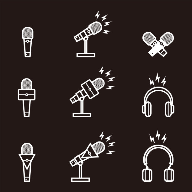 剪影麦克风耳机和老式收音机图片下载