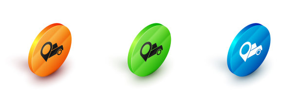 等距地图指针与出租车图标孤立图片下载