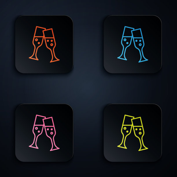 彩色霓虹灯线玻璃香槟图标隔离图片下载