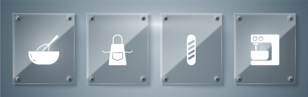 设置电动搅拌机法式长棍面包厨房图片下载