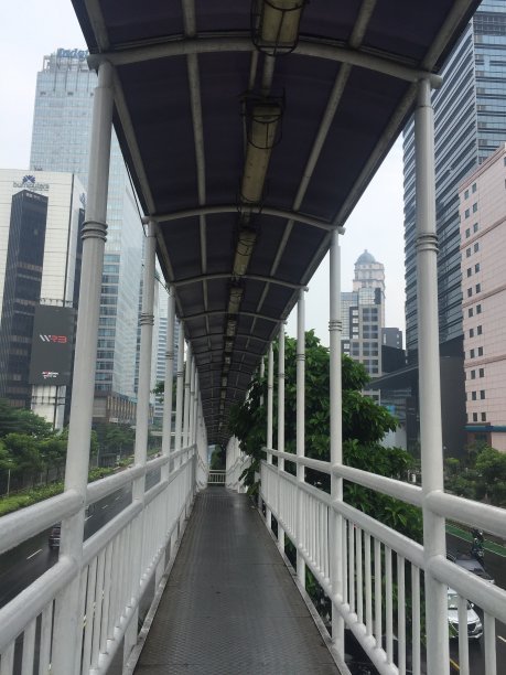 横跨首都高速公路的人行天桥，有一条长而坚固的走廊。图片下载