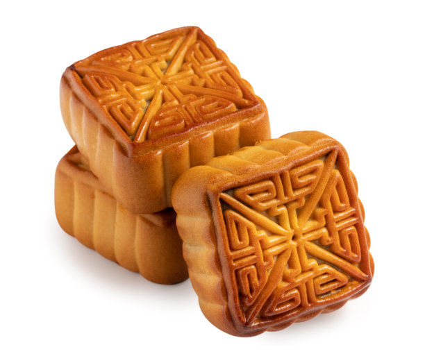 美味的月饼为中秋节食品隔离在白色的桌子背景。图片下载