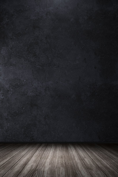 暗空的室内空间采用混凝土或石膏墙面纹理，木质地板，用作抽象的垂直工作室背景墙，用于展示产品模型图片下载