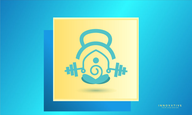 瑜伽健身标志设计模板与哑铃图片下载