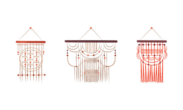 集流苏花饰墙挂波西米亚风格打结图片下载