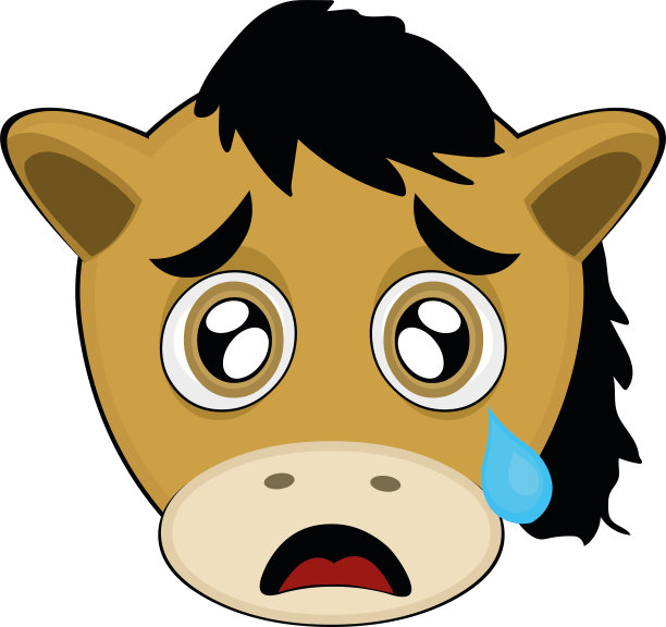 矢量表情插图卡通马的头与悲伤的表情和哭泣的泪水从它的眼睛落在它的脸颊图片下载