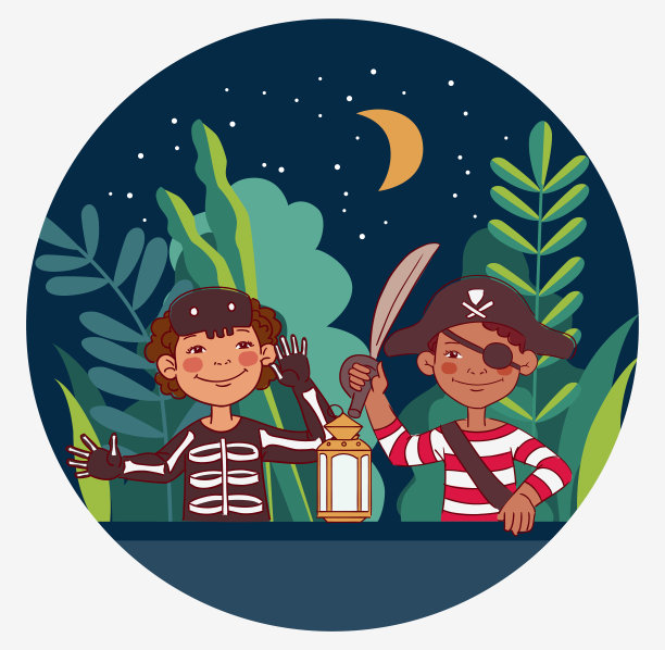 可爱的孩子们穿着狂欢节的服装。矢量图图片下载