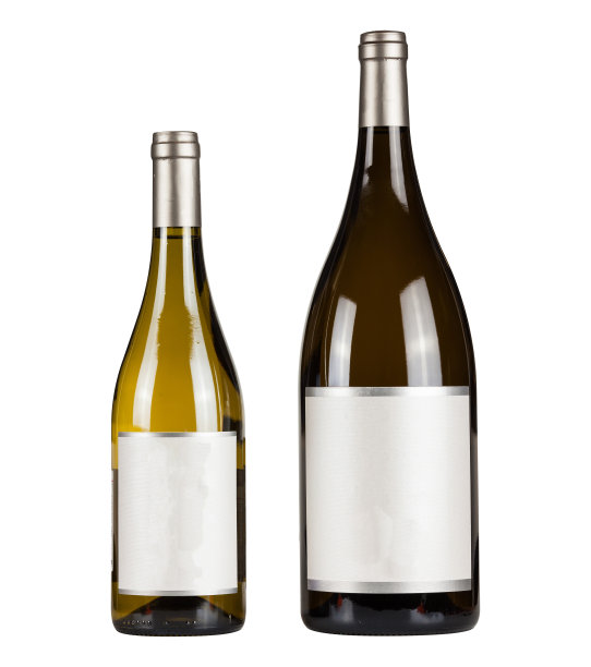 一套两瓶空白标签的红葡萄酒孤立在白色背景图片下载