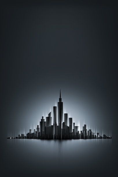 抽象的未来主义城市或建筑建筑在黑暗的背景与光。设计师的未来技术概念。3 d渲染。图片下载