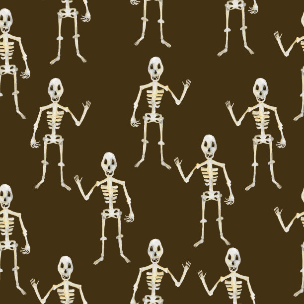 水彩无缝背景插图与骨架。印刷插图。打印一件t恤。为派对准备的样品。为孩子们的节日装饰图片下载