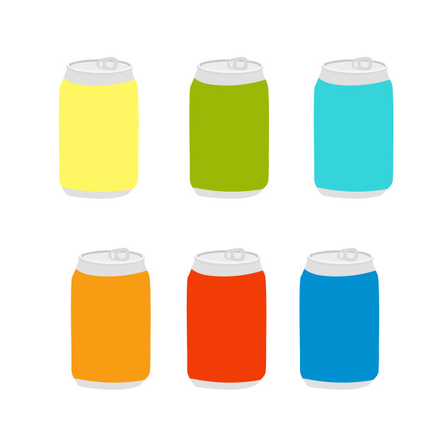 一罐可爱的卡哇伊柠檬，草莓，香蕉汽水。红黄铝可回收罐装柠檬水。一个清爽的夏天饮料在彩色瓶。股票矢量插图上的白色背景图片下载